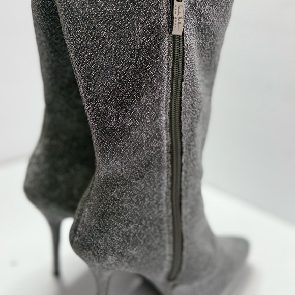 Nicole Miller Silver Metallic Pointed Toe Stiletto Boots Size 10 - Picture 4 of 7
